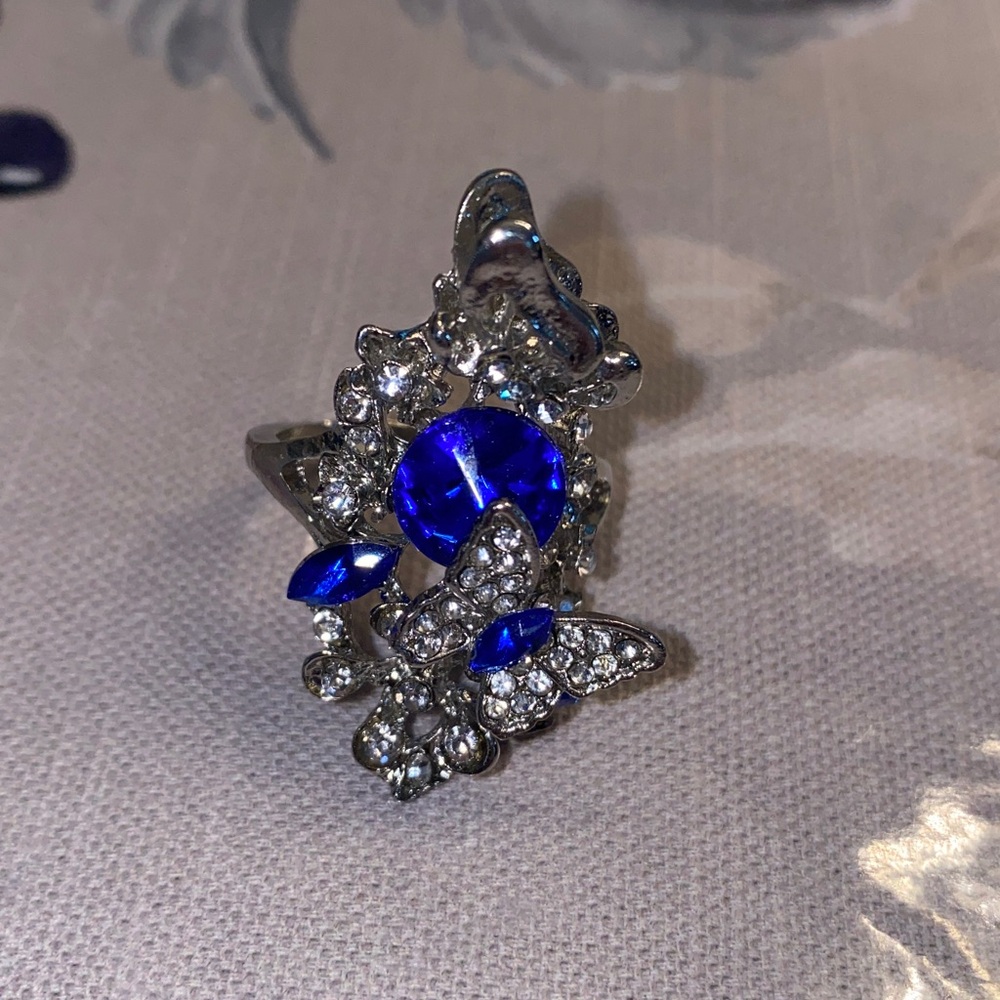 Silver and Blue Butterfly Ring
